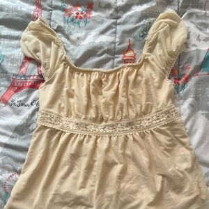 SHEIN Cream Ruffled Short Sleeve Smocked Waist Blouse